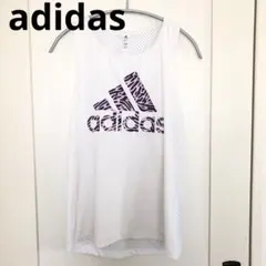 adidas メッシュ タンクトップ ホワイト S ロゴ ピンク アニマル
