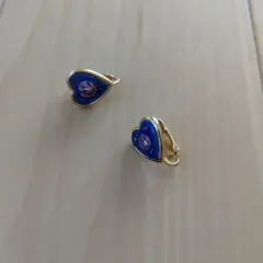 ハート型青色エナメルフープイヤリング