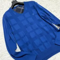 美品 LL ブラックレーベルクレストブリッジ シャドーチェック ブルーニットのサムネイル