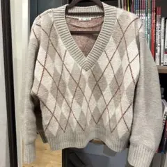 GU パフィータッチアーガイルVネックショートセーター 色違い2枚