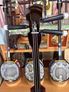 三線□カミゲン黒木 鴨口与那城型 両面本皮一枚張り□ユナー 黒檀