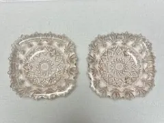 東洋ガラス　ピンクガラス皿　昭和レトロ　2枚セットのサムネイル