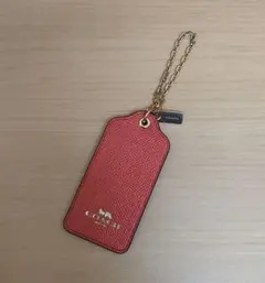 コーチ COACH レザー タグ型 バッグチャーム キーホルダー ラメ 赤
