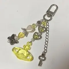 ビーズキーホルダー 韓国 オタ活 黄色 惑星 ハート ストラップ 一点物