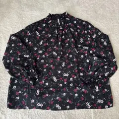 イング　花柄長袖ブラウス 黒　M