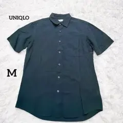 ユニクロ リネンコットンシャツ 半袖 羽織り ポケット 春夏 ネイビー M