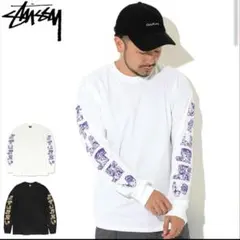 STUSSY ホワイト ロン T 両袖　ロゴ