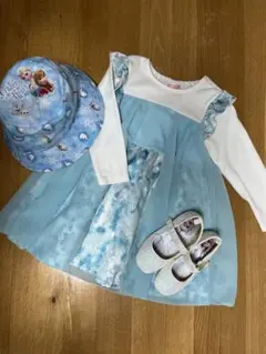 ディズニー　アナ雪　ワンピース100㎝・靴16㎝・帽子3点セット