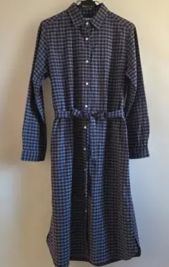 ネイビー チェック シャツワンピース