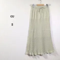 GU ニットロングスカート S 緑 透かし編み フレア
