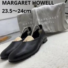 新品未使用　MARGARET HOWELL レザーフラットシューズ ブラックのサムネイル