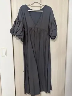 Searoomlynn バルーン袖 Vネック ロングワンピース グレー