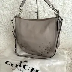 極美品　コーチ エル ホーボー ハンドバッグ グレー スタッズ 2way