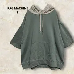 RAG MACHINE 半袖パーカー L グリーン フード切替 オーバーサイズ