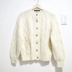 NEWYORKER アランニット　ハンドニット　ケーブル編み　カーディガン　白
