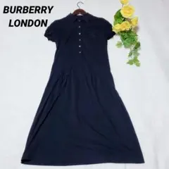 バーバリーロンドン　ポロシャツワンピース　ロゴ刺繍　ノバチェック　ブラック