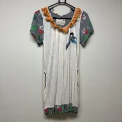 ScoLar 半袖 ワンピース鳥刺繍 フリンジ Mのサムネイル
