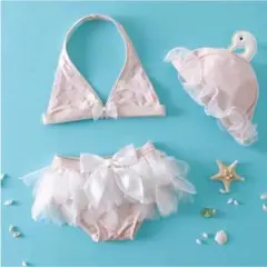 スワン リボン フリル 子ども 水着 女の子 ビーチ 海100,110,120㎝