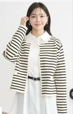 スポンディッシュポケット付きカーディガン ボーダー