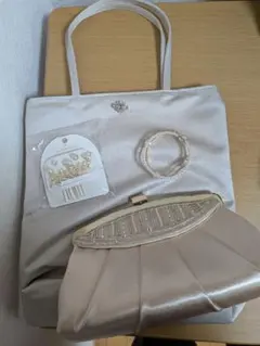 AIMER シャンパンゴールド サテンバッグ 結婚式小物セット サブバッグ付