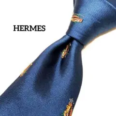 エルメス ネクタイ 総柄 ヴィンテージ フランス製 ネイビー ゴルフ