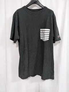 チャンピオン リバースウィーブ ポケットTシャツ 杢チャコール ボーダー L