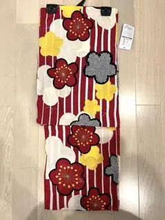 浴衣 単品 赤地 縞 梅柄 綿100% 新品