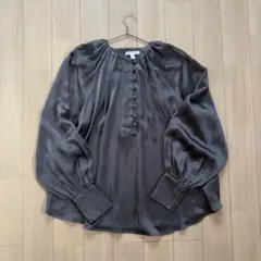 【H&M】 サテン風 ブラウス ドレッシー 長袖 チャコール