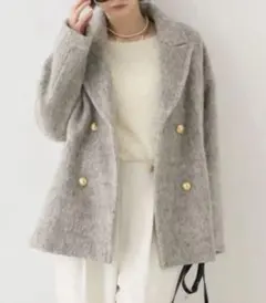 ☆新品タグ付き☆ EMMA ラメシャギースライバーコート グレー ピーコート