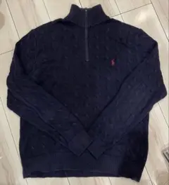 ポロラルフローレン ハーフジップケーブルニット ネイビー Lサイズ