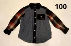 【100】キッズ　シャツ　長袖　袖チェック　kladskap