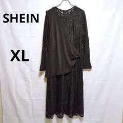 SHEIN【XL】レース パーティドレス ブラック シフォン切替 フォーマル
