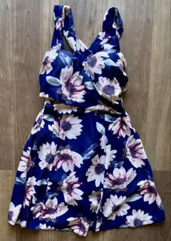 ネイビー フラワープリント ワンピース 水着 スカート ショートパンツ
