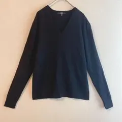 【ユニクロ】（XL）カシミア100% Vネックニットセーター 黒 ブラック