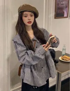 ギンガムチェックフリルシャツ