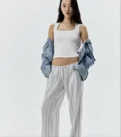 H&M ピコットトリムタンクトップ　ホワイト スクエアネック タンクトップ