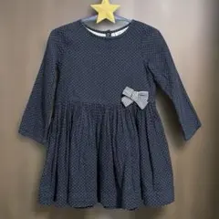 【美品】プチバトー　ワンピース　ネイビー　ドット　リボン　110 4ans