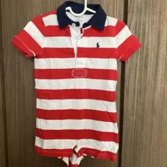 Ralph Lauren 赤白ストライプロンパース 12M