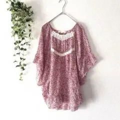 grove 花柄ブラウス ピンク 【M】透け 半袖 ドルマンスリーブ 薄手