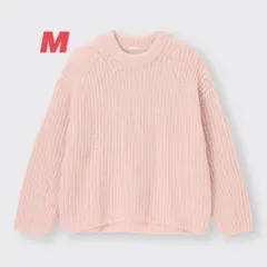 GU パフィータッチローゲージクルーネックセーター 〔長袖〕 M ピンク