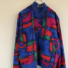 【Teddi】ジャケット ジップアップ 総柄 幾何学 アート 90s 古着のサムネイル