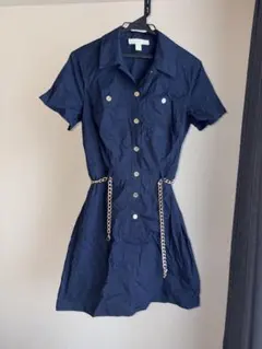 MICHAEL KORS ネイビー シャツワンピース チェーンベルト付