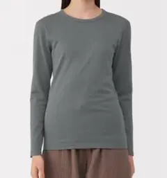 婦人　あったか綿　厚手　クルーネック長袖Ｔシャツ婦人Ｍ・ミディアムグレー