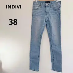 インディヴィ　スキニーデニム ライトブルー コットン　ウォッシュ加工　無地　美脚のサムネイル