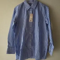 新品未使用 UNIQLO ブルー×ホワイトストライプ長袖シャツ