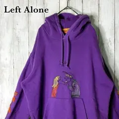 レフトアローン 刺繍 キスマーク パーカー フーディ パープル 個性的 L