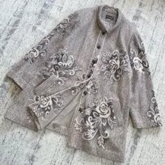 大きいサイズ！アバゴルフ　美品✨花柄　シルク100％起毛ジャケット　日本製17号