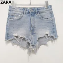 ザラ デニムショートパンツ 36 ライトブルー クラッシュ カットオフ 春夏 S