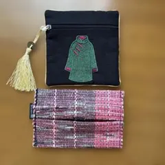 刺繍ポーチ　台湾雑貨　裂織ポケットティッシュケースセット