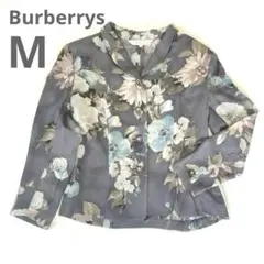 【c37】入手困難 花柄 Burberrys シルク混 総柄ジャケット　グレーのサムネイル